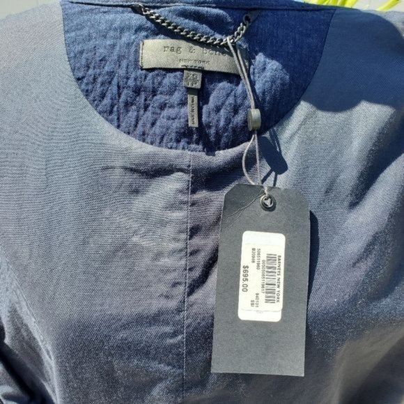 Rag & Bone Quilted Rope Accent Navy Blue Cotton Wrap Long Sleeved Coat - Picture 6 of 16